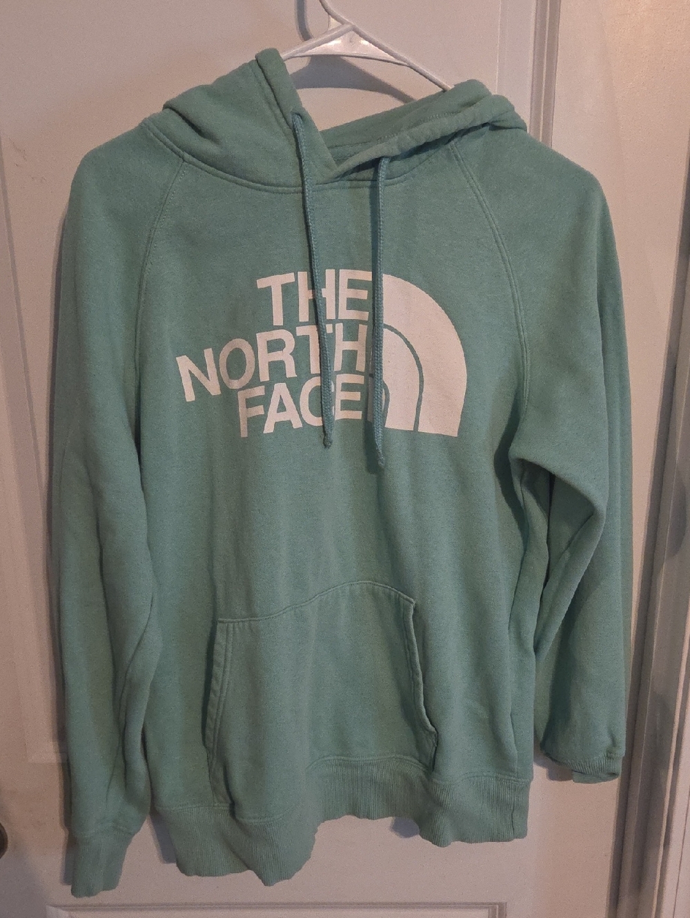 The North Face Women's Med.Mint Green Crewneck Hoodie with White Logo